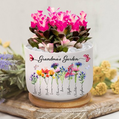 Personalized Grandma's Garden Birth Flower Succulent Plant Pot Mother's Day Gift Ideas Gifts for Grandma Mom