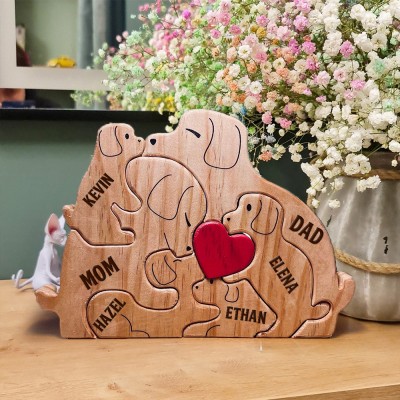 Personalized Dogs Family Engraved Name Wooden Puzzle Heartful Gifts Mother's Day Gift Ideas
