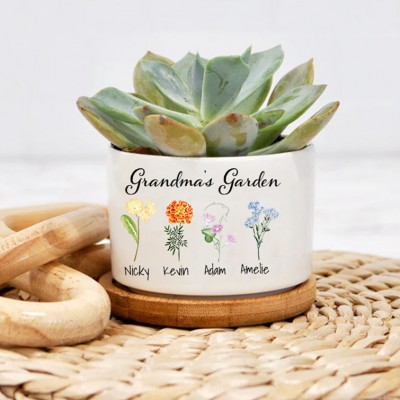 Personalized Birth Flower Succulent Planter Grandma's Garden Mini Plant Pot Mother's Day Gift Ideas