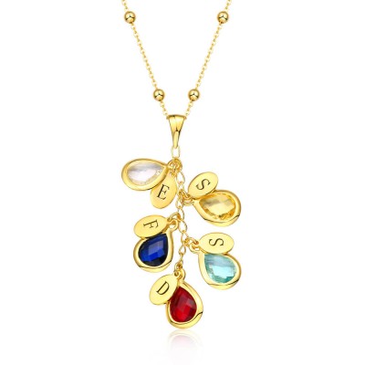 18K Gold Plating Custom Birthstone Drop Necklace for Her With 1-8 Pendants