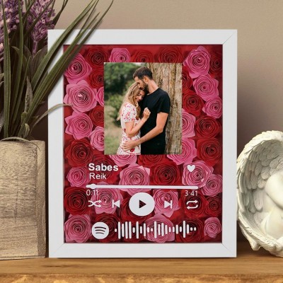 Custom Spotify Song Flower Shadow Box Frame With Couple Photo Valentine's Day Gift Ideas for Her Anniversary Gifts