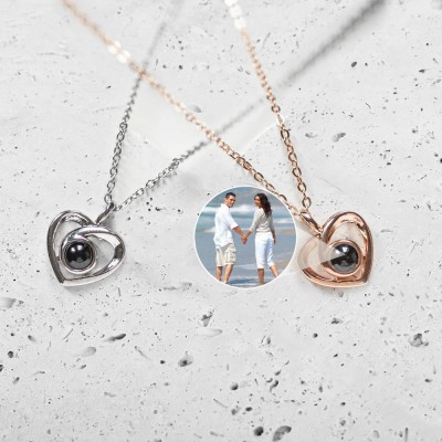 Personalized Memorial Heart Photo Projection Necklace Anniversary, Birthday Gift