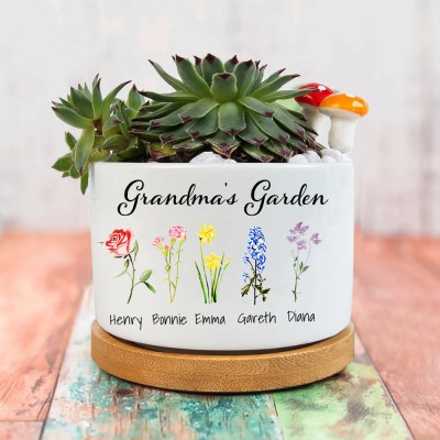 Personalized Grandma's Garden Birth Flower Mini Succulent Plant Pot Lovely Flower Gift Mother's Day Gift
