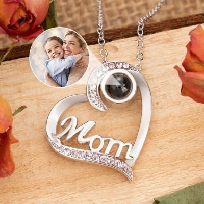 Personalized Memorial Mom Photo Projection Necklace with Picture Inside Christmas Gifts for Mom