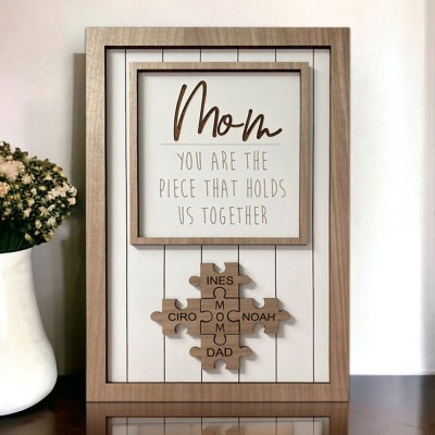 Handmade Mom Wood Puzzle Name Sign Personalized Gift For Mom Grandma Mother's Day Gift