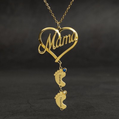 Personalized Mom Necklace With Baby Feet 1-10 Pendants