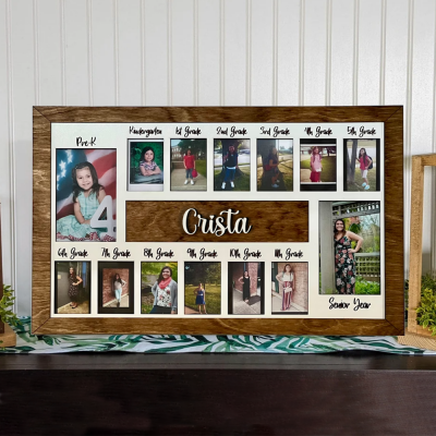 Custom 3D K-12 School Years Picture Frame Personalized Photo Display with Raised Lettering Rustic Photo Display Board