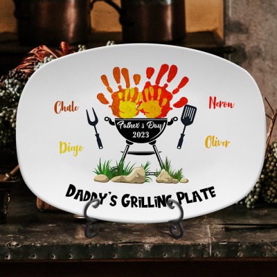 Personalized Grandpa's Grilling Plate Engraved with Kids Name Father's Day Gift Ideas