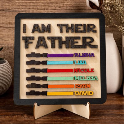 Personalized Wooden Sign Board I Am Their Father Sign with Kids Name Gift for Dad Grandpa Father's Day Gifts