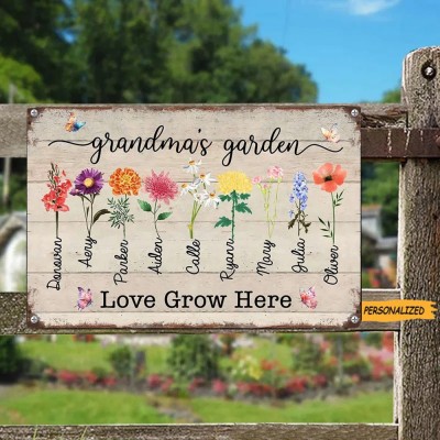 Custom Birth Month Flower Grandma Garden Sign with Grandkids Name Gift for Mother's Day 