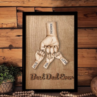 Father's Day Fist Bump Wood Sign with Kids Name Personalized Gift for Dad Grandpa