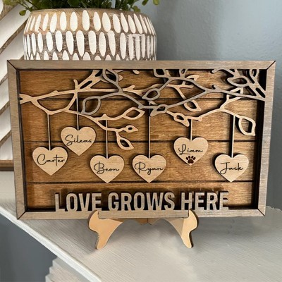 Personalized Love Grows Here Wood Family Tree Sign with Kids Names Family Home Decor Gift Ideas for Grandma Mom