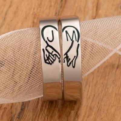 Personalized Pinky Swear Heart Stacking Initial Couples Ring Set