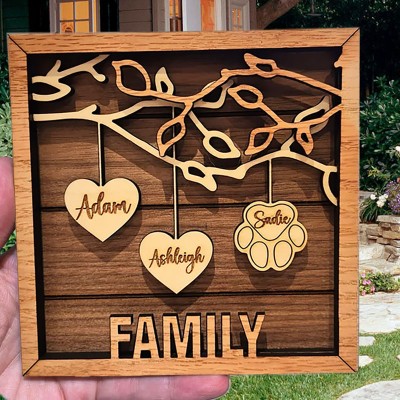Personalized Family Tree Wood Sign Name Engravings Home Wall Decor Anniversary Birthday Gifts