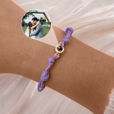 Personalized Braided Rope Photo Projection Bracelet Gift for Anniversary, Wedding