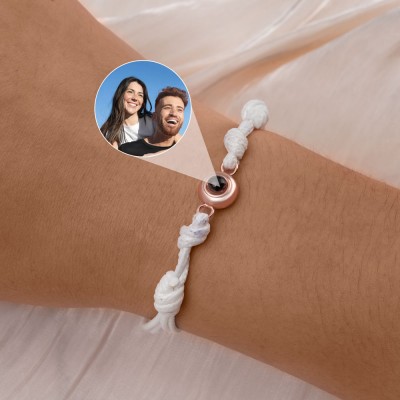Personalized Braided Rope Photo Projection Bracelet Gift for Couples, Anniversary