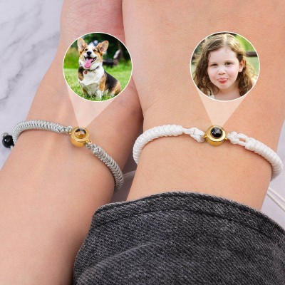 Personalized Braided Rope Memorial Photo Projection Charm Bracelet with Picture Inside Christmas Anniversary Mother's Gifts 
