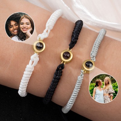 Personalized Braided Rope Memorial Photo Projection Bracelet with Picture Inside Memorial Friend Gift Christmas Gift