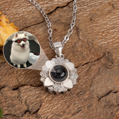 Personalized Memorial Sunflower Pet Photo Projection Necklace Christmas, Birthday Gift