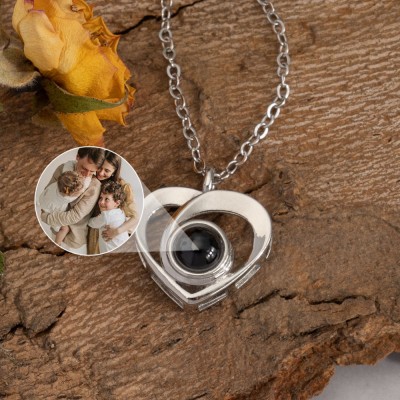 Personalized Heart Photo Projection Necklace Gift for Mom, Grandma