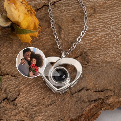 Personalized Heart Shaped Photo Necklace Couples Gift for Her