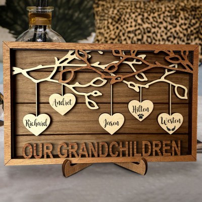Family Tree Wood Frame Custom Hanging Heart Family Tree Sign Family Adoption Gift Mother's Day Gift for Grandma Mom Anniversary Gift