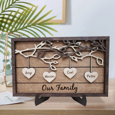 Wooden Family Tree Sign Personalized Family Frame Engraved with Names Gift for Her Gift for Grandma Anniversary Gift for Wife Mother's Day Gift 