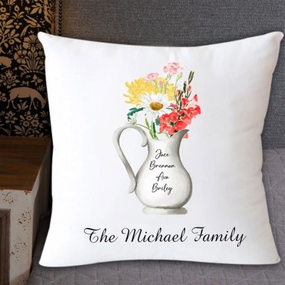 Custom Family Birth Month Flower Pillow Personalized Family Name Pillow for Grandma Gift for Mom