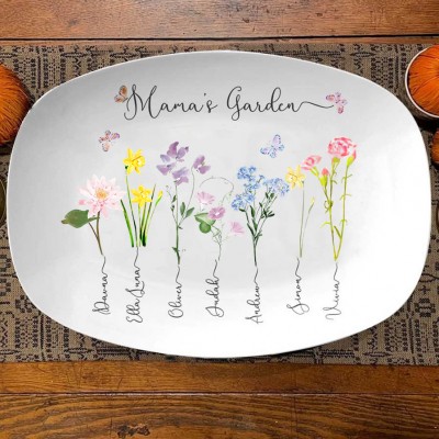 Personalized Nana's Garden Birth Flower Platter Custom Family Plate for Her Gift for Mom Grandma Nana