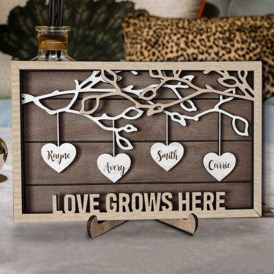 Personalized Wood Family Tree Sign with Engraved Names Christmas Gift