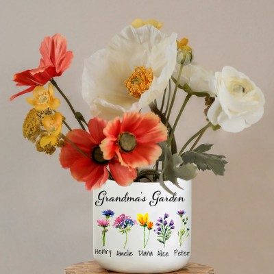 Grandma's Garden Birth Month Flower Plant Pot Mother's Day Gift Ideas Personalized Gift for Grandma, Mom