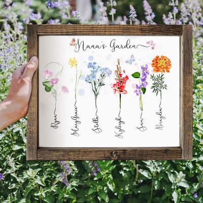 Personalized Grandma's Garden Sign Wooden Family Birth Flower Name Sign Mother's Day Gifts