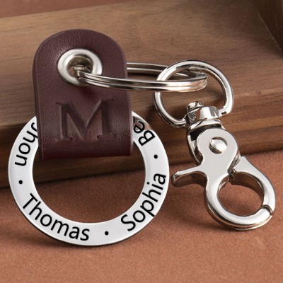 Father’s Day Gift Personalized Dad Leather Keychain Engraving 1-10 Names 