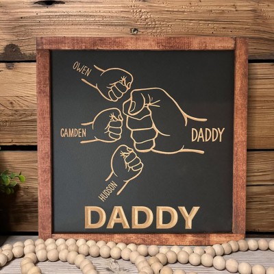 Personalized Wooden Fist Bump Sign with Kids Name Father's Day Gifts
