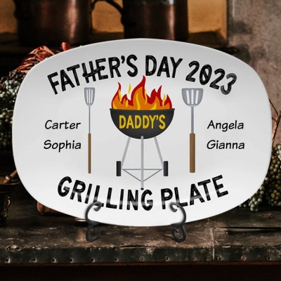 Personalized BBQ Daddy's Grilling Platter with Kids Name Gift for Father's Day