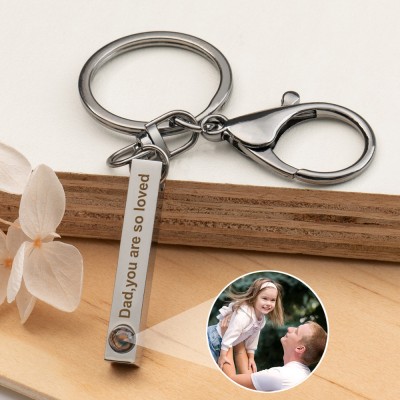 Personalized Photo Projection Keychain with Picture Inside Memorial Gifts for Dad Grandpa Father's Day Gift Ideas