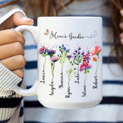 Custom Mimi's Garden Birth Flower Mug with Grandkids Names Personalized Gift for Mom Grandma Birthday Gift New Mom Gift