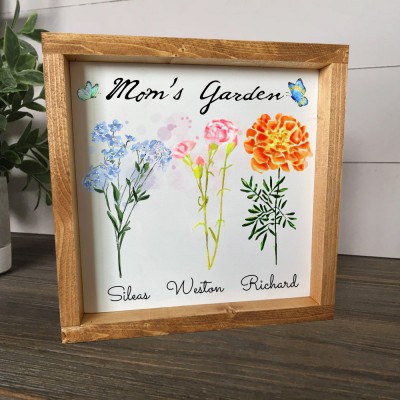 Custom Birth Flower Sign Mom's Garden Frame with Kids Names Family Keepsake Gifts Love Gifts for Mom Christmas Gifts for Grandma