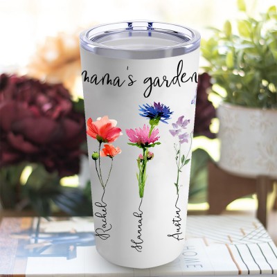 Personalized Mama's Garden Birth Month Flower Tumbler with Kids Names Gifts for Christmas Birthday Mother's day