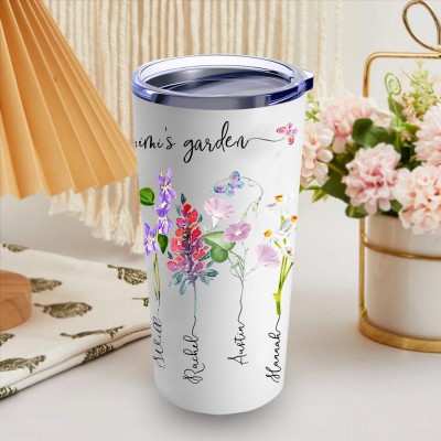 Custom Mimi's Garden Birth Flower Tumbler with Kids Names Keepsake Gifts Great Gift Ideas for Grandma Christmas Gifts