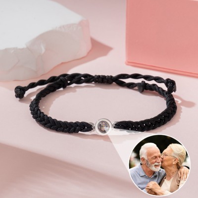 Personalized Black Braided Rope Photo Projection Bracelet Grandparent Gifts Family Gifts