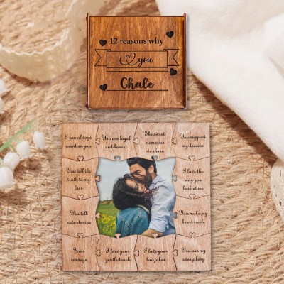 Personalized Wooden Puzzle Reasons Why I Love You Box with Photo Unique Gifts for Soulmate Valentine's Day Gift Ideas for Couple