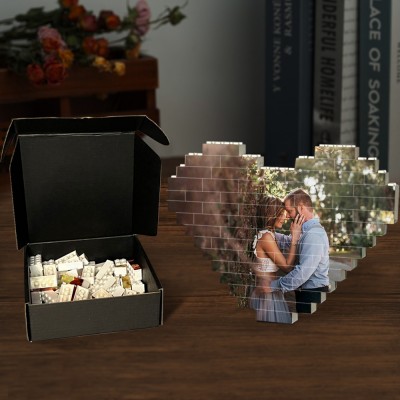 Personalized Heart Shaped Photo Block Puzzle Building Brick Gift Ideas for Anniversary Valentine's Day 