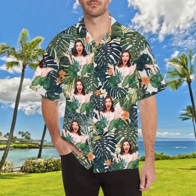 Custom Hawaiian Shirt With Design Face Green Plant Shirt Summer Vacation Party Birthday Gift