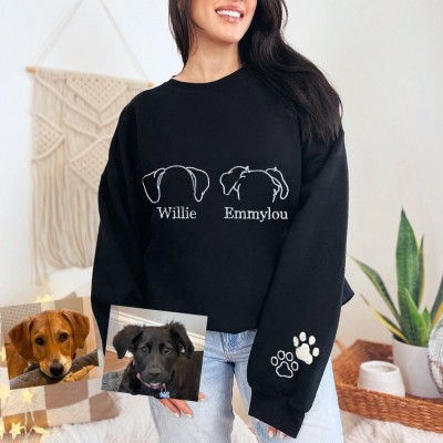 Personalized Dog Ear Outline Embroidered Sweatshirt Hoodie WIth Names Gift Ideas for Pet Lovers