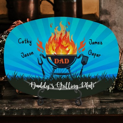 Personalized BBQ Daddy's Grilling Plate with Kids Name Father's Day Gift Ideas