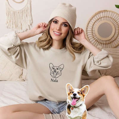 Personalized Pet Photo Outline Portrait Printing Sweatshirt Cat Dog Mom Gift Ideas Gift for Pet Lovers