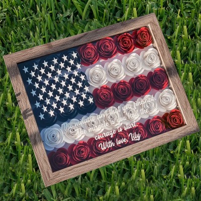 Personalized American Flag Sign Flower Shadow Box