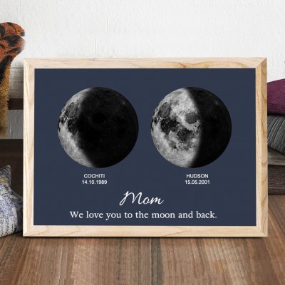 Custom Mom We Love You To The Moon And Back Moon Phase Frame with Kids Names Gifts for Mother's Day Gift for Mom