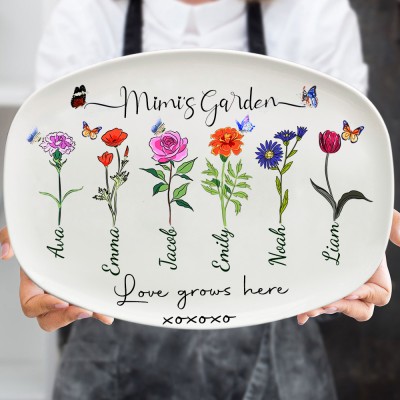 Mimi's Garden Birth Month Flower Platter Personalized Gifts for Grandma Mom Christmas Gift Ideas 